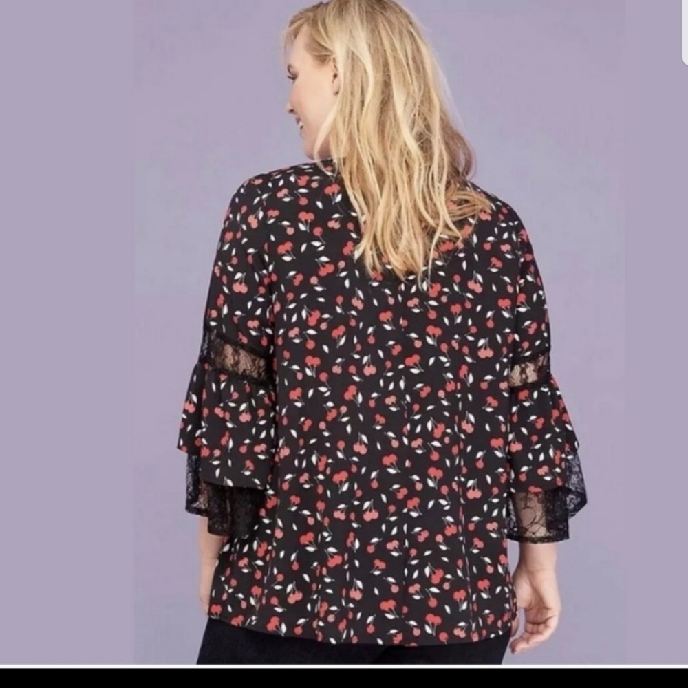 Lane Bryant Bell Sleeve Cherry Lace Pinup Blouse